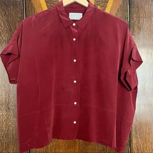 Everlane Square Silk Shirt in Burgundy, size 14